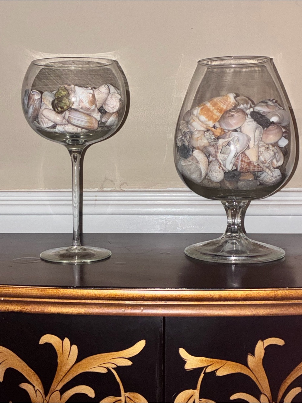Set of 2 l Brandy Snifter Glasses - Tall Balloon Goblet Wide Cognac w shells